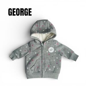 084 George Grey Hooded Zip-Up Sweatshirt with Pink & White Stars